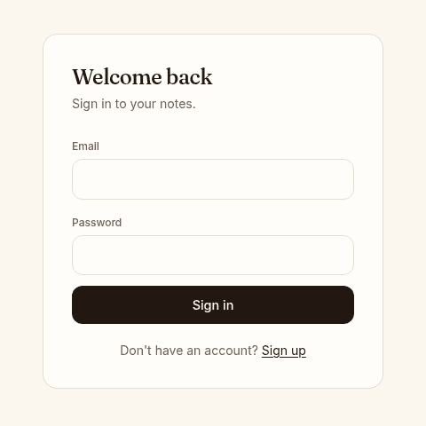 Notewell's sign-in page, where the browser was sent after opening /dashboard while signed out.