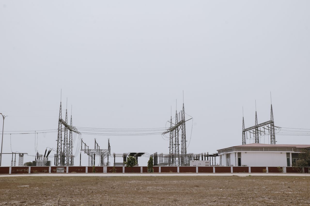 Electrical equipment at a power substation.